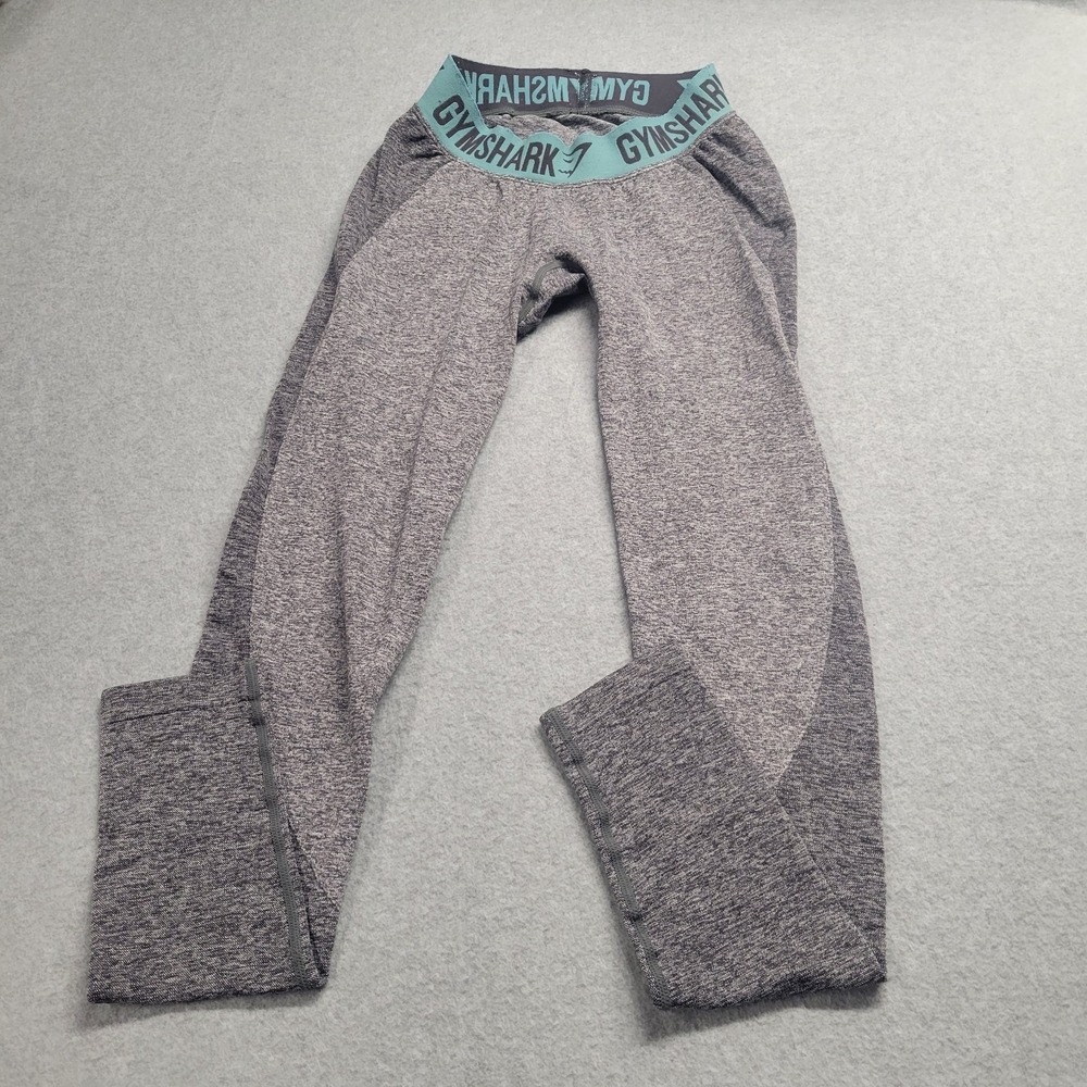 Gymshark Flex Seamless Leggings Grey Marl Teal Logo Waistband Small Gym Yoga